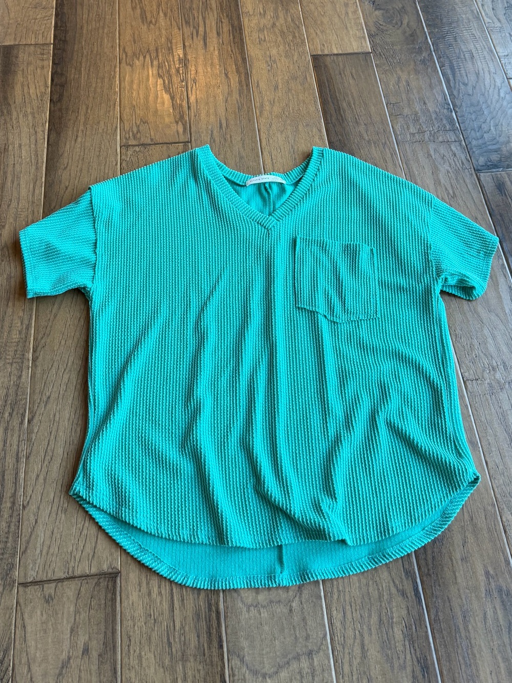 Altar'd State Teal V-Neck Short Sleeve Pocket Top